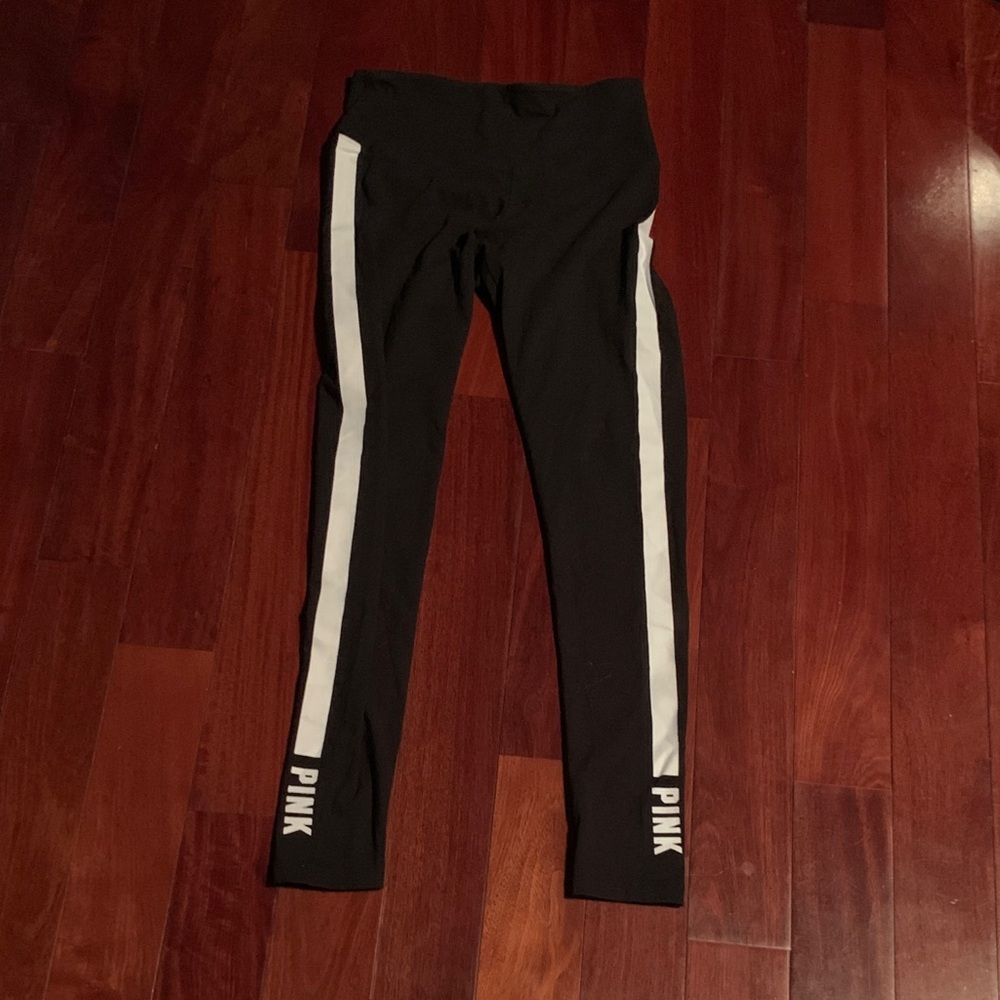 PINK Victoria's Secret Black Leggings with White Stripes